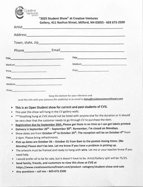 Prospectus for 2025 Student Show and Sale