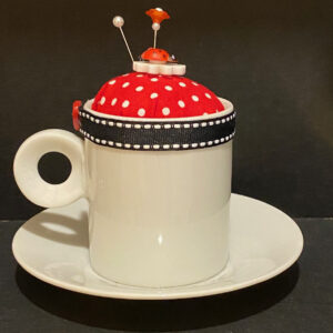 White and Black Demitasse Pincushion by Tara Van Meter