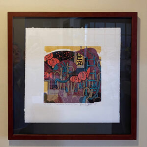 The Lanterned Mountains of Taiwan" by Alex Haas: vibrant lanterns, blue plants, and Chinese script on textured white paper.