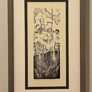 Valley: Birch and Marsh" by Alexander Haas—framed B&W landscape print with trees, grass, signed at the bottom.